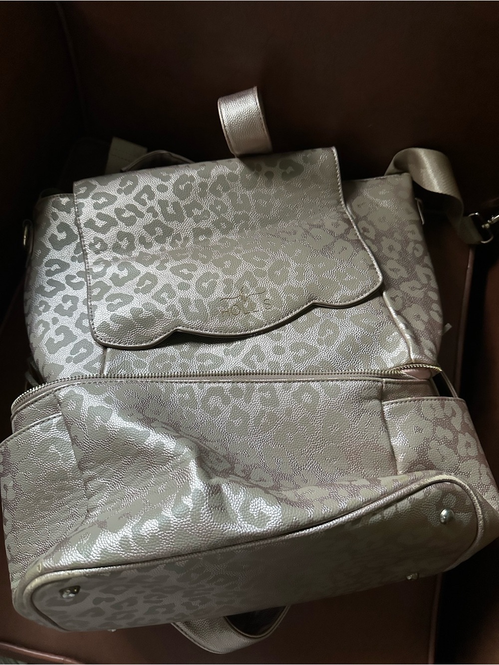 Metallic Silver Leopard-Print Baby Bag Backpack